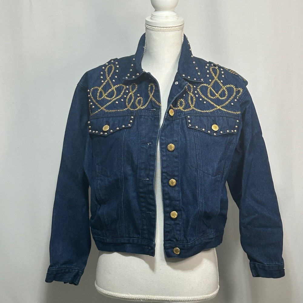 Vintage Caroleโ Little Sport Petites Embellished Studded Denim Jacket